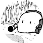 blob with headphones records the sounds of nature